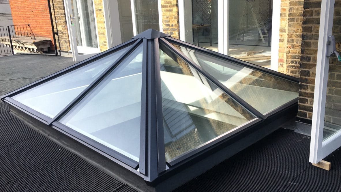 Triangular Glass skylight with black frame