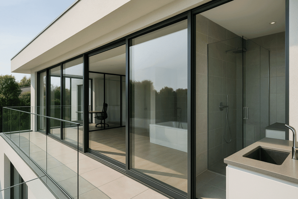 Modern Balcony With Glass Doors.